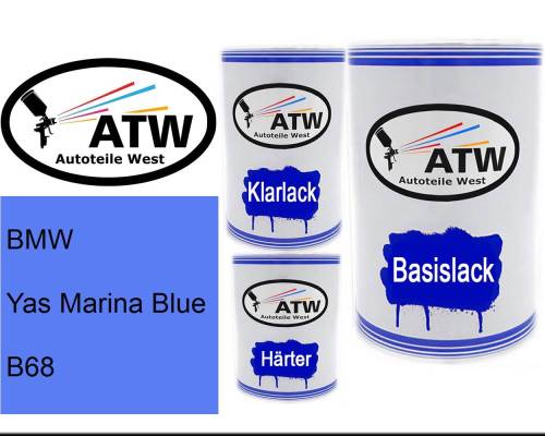 BMW, Yas Marina Blue, B68: 500ml Lackdose + 500ml Klarlack + 250ml Härter - Set, von ATW Autoteile West.